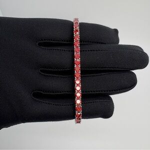 Authentic Red Moissanite Sterling Silver Tennis Bracelet